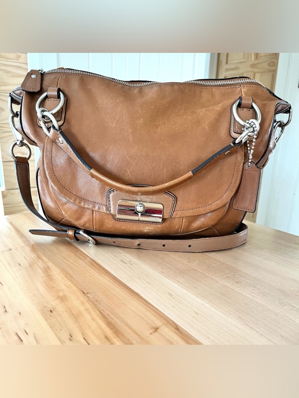 Coach Kristin Tan Leather Round Satchel Crossbody #19295.